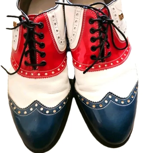 FootJoy Vintage Classics Red White And Blue Wingtip Spike Golf Shoes Size 7B