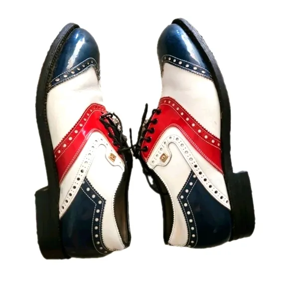 FootJoy Vintage Classics Red White And Blue Wingtip Spike Golf Shoes Size 7B