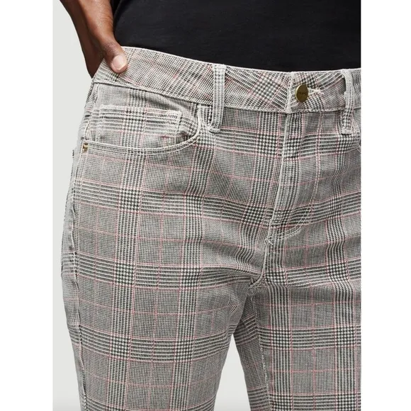 FRAME 90s Houndstooth Plaid Check Denim High Waist Ankle Crop Kick Flare Jean 25