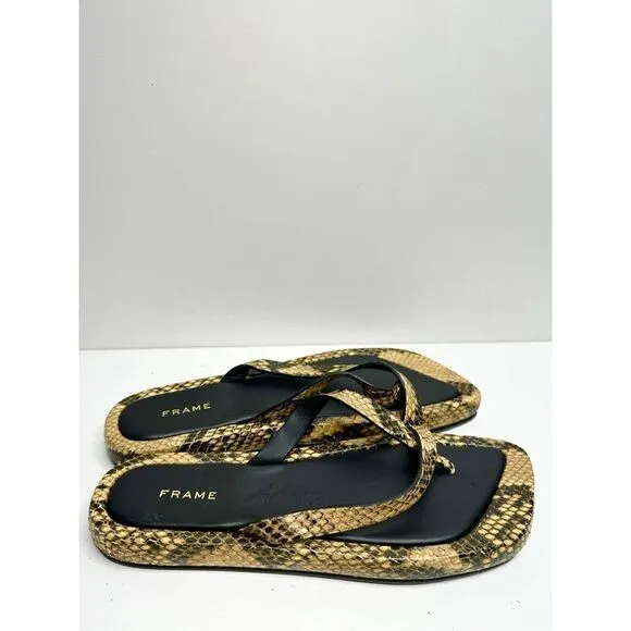 FRAME Sandals Womens Size 6.5US Leather Le Montauk Toe Loop in Python Slip On