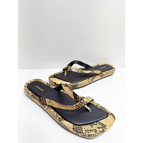 FRAME Sandals Womens Size 6.5US Leather Le Montauk Toe Loop in Python Slip On