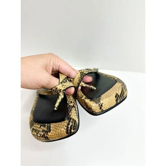 FRAME Sandals Womens Size 6.5US Leather Le Montauk Toe Loop in Python Slip On