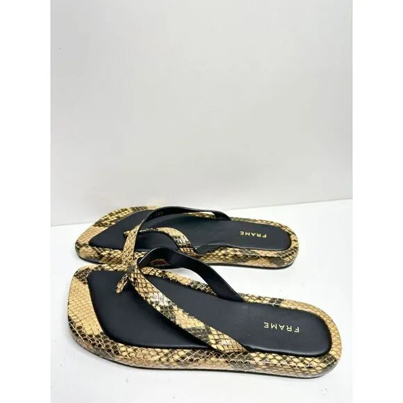 FRAME Sandals Womens Size 6.5US Leather Le Montauk Toe Loop in Python Slip On