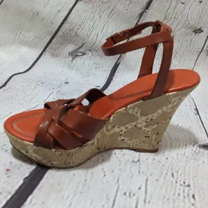 FRANCO BARBIERI Leather Ankle Strap Wedge Sandals Snakeskin 8