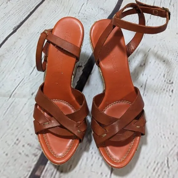 FRANCO BARBIERI Leather Ankle Strap Wedge Sandals Snakeskin 8