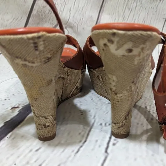 FRANCO BARBIERI Leather Ankle Strap Wedge Sandals Snakeskin 8