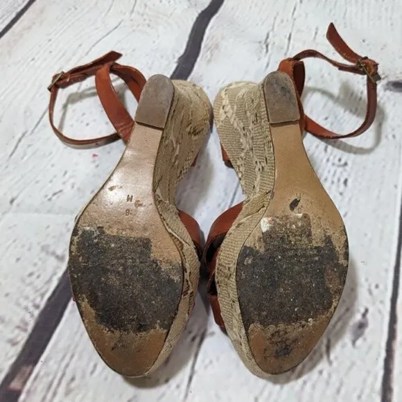FRANCO BARBIERI Leather Ankle Strap Wedge Sandals Snakeskin 8