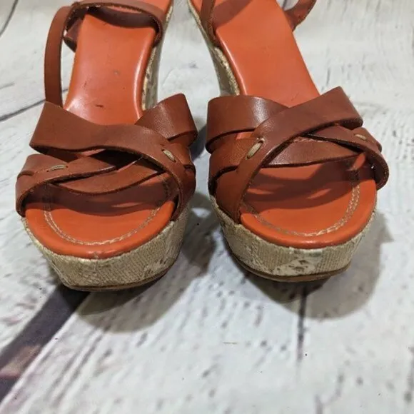 FRANCO BARBIERI Leather Ankle Strap Wedge Sandals Snakeskin 8