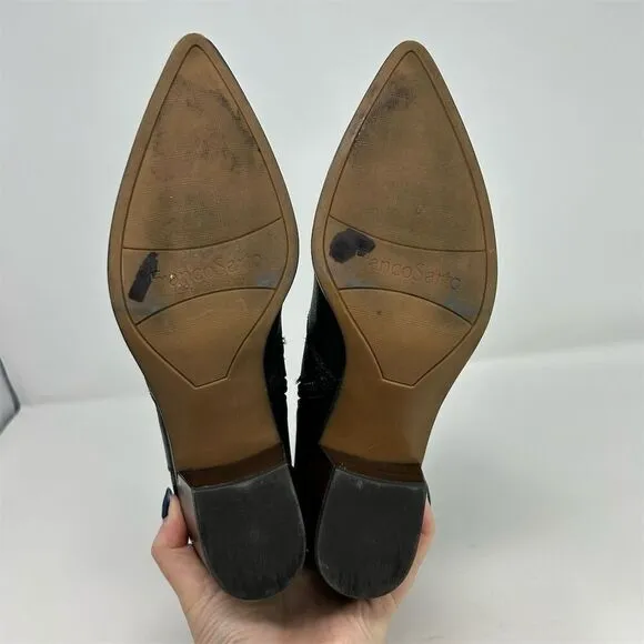 Franco Sarto Women's Black Leather Chelsea Boots Size 10M Pointed Toe Western