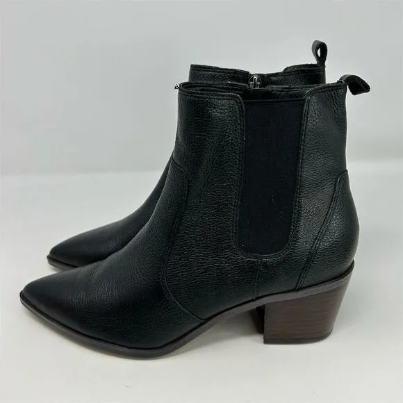 Franco Sarto Women's Black Leather Chelsea Boots Size 10M Pointed Toe Western