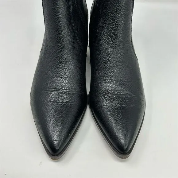 Franco Sarto Women's Black Leather Chelsea Boots Size 10M Pointed Toe Western