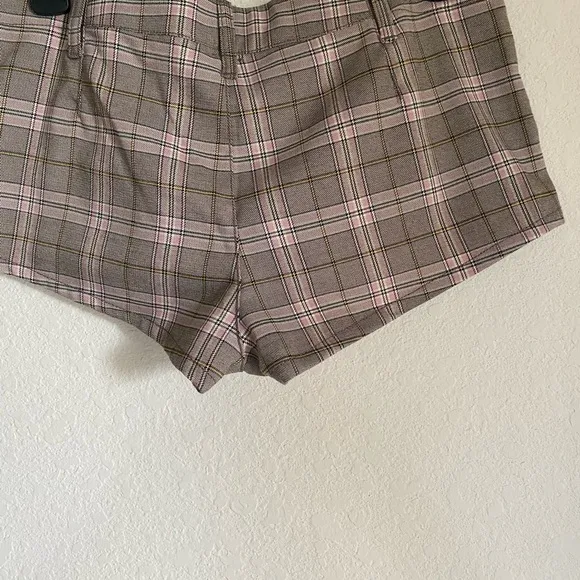 Free People Alessia Menswear Plaid Micro Low Rise Trouser Preppy Shorts Sz 4