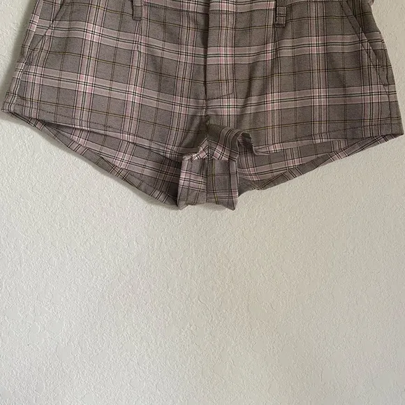 Free People Alessia Menswear Plaid Micro Low Rise Trouser Preppy Shorts Sz 4