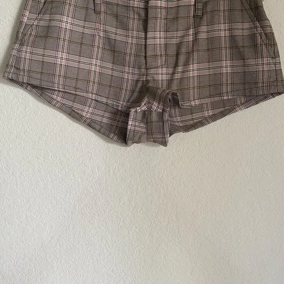 Free People Alessia Menswear Plaid Micro Low Rise Trouser Preppy Shorts Sz 4