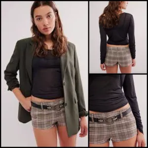 Free People Alessia Menswear Plaid Micro Low Rise Trouser Preppy Shorts Sz 4