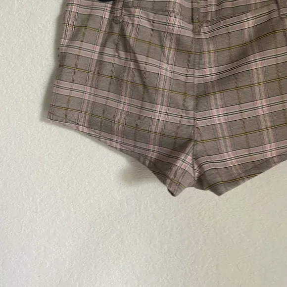 Free People Alessia Menswear Plaid Micro Low Rise Trouser Preppy Shorts Sz 4