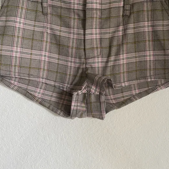 Free People Alessia Menswear Plaid Micro Low Rise Trouser Preppy Shorts Sz 4