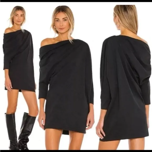 Free People Beach Modern Mini Dress Asymmetrical Black Oversized Sz Med NWT