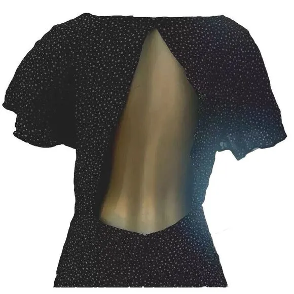 Free People Black Polka‎ Dot Dress Size 10 Open Back Fit and Flare Classic