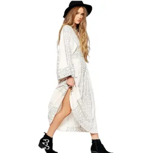Free People Boho Modern Kimono Maxi Dress Ivory 0