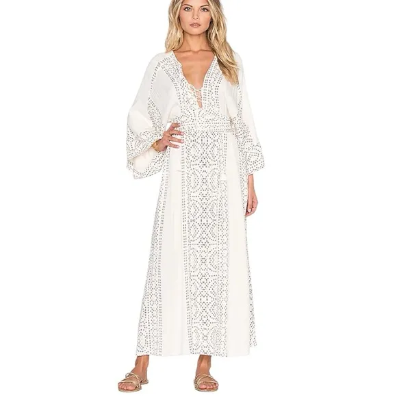 Free People Boho Modern Kimono Maxi Dress Ivory 0