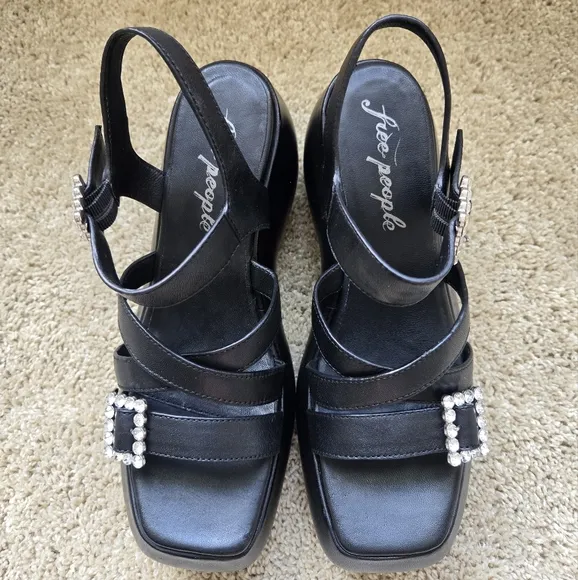 Free People Brooklyn Platform Sandals Womens 8.5 Black Buckle Strap