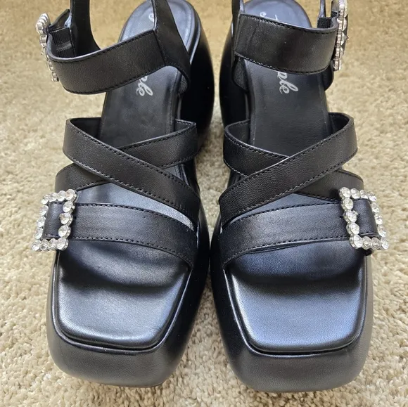 Free People Brooklyn Platform Sandals Womens 8.5 Black Buckle Strap