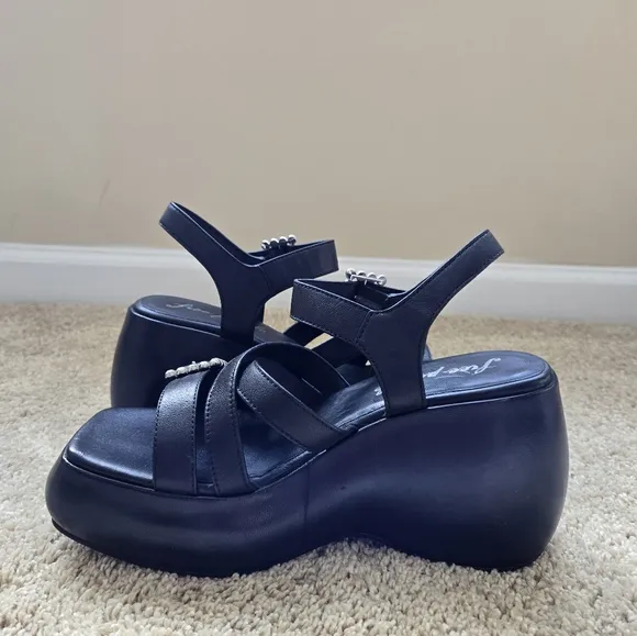 Free People Brooklyn Platform Sandals Womens 8.5 Black Buckle Strap