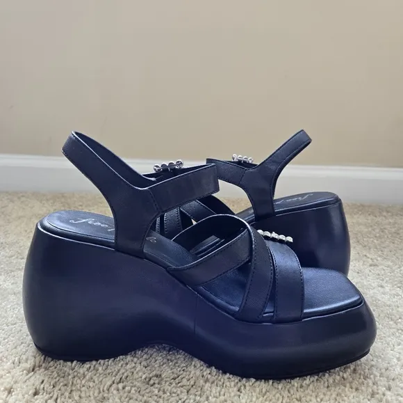 Free People Brooklyn Platform Sandals Womens 8.5 Black Buckle Strap