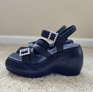 Free People Brooklyn Platform Sandals Womens 8.5 Black Buckle Strap
