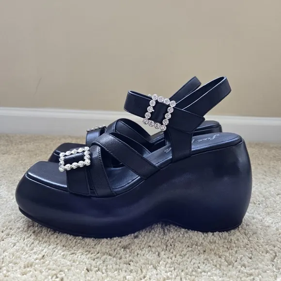 Free People Brooklyn Platform Sandals Womens 8.5 Black Buckle Strap