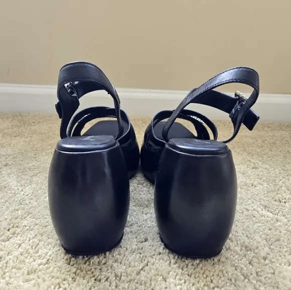 Free People Brooklyn Platform Sandals Womens 8.5 Black Buckle Strap