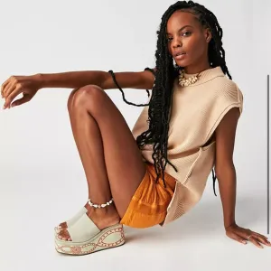 Free People Embroidered Tomorrow Wedge Sandals in Sage Size 7 (38) NIB