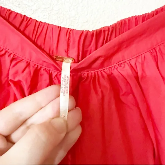 Free People Gaia Pleated Circle Flowy Cotton Mini Skirt in Bella Rosa Red Large