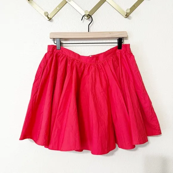 Free People Gaia Pleated Circle Flowy Cotton Mini Skirt in Bella Rosa Red Large
