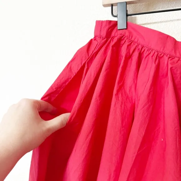 Free People Gaia Pleated Circle Flowy Cotton Mini Skirt in Bella Rosa Red Large