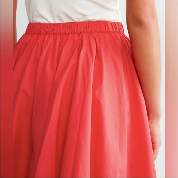 Free People Gaia Pleated Circle Flowy Cotton Mini Skirt in Bella Rosa Red Large