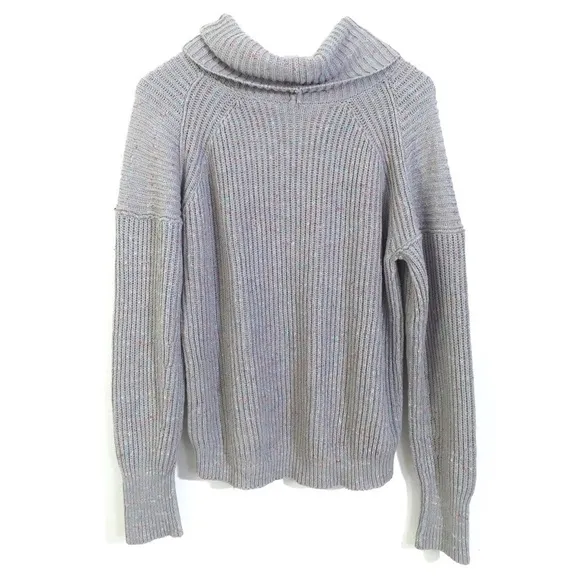 Free People Gray Chunky Crochet Knit Cowl Neck Rainbow Confetti Sweater M