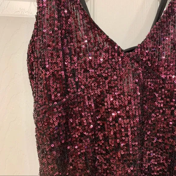 Free People Maroon Plum Gold Rush Sequin Mini Strappy Back Slip Dress