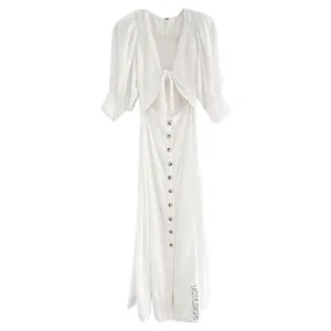 Free People Maxi Dress Cut Out Waist Bohemian Puffed Sleeves White Size XS