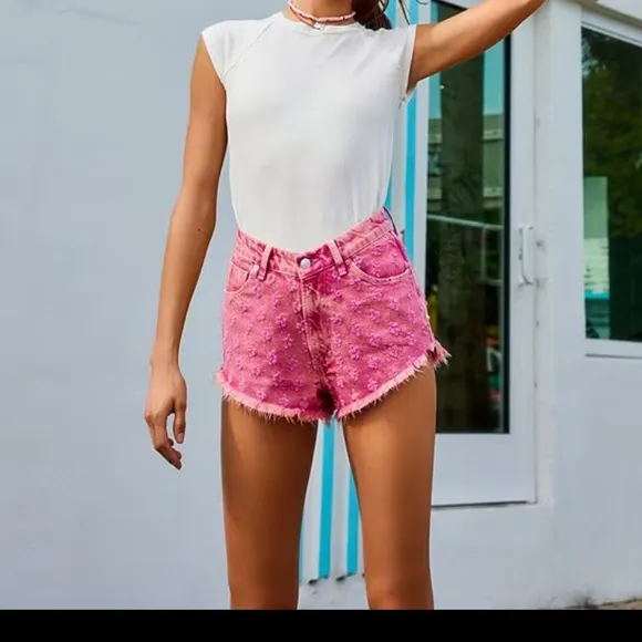 Free People Mixed Emotions High Lo Floral Shorts in Dragonfruit Sorbet size 30