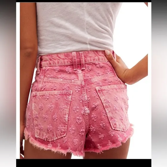Free People Mixed Emotions High Lo Floral Shorts in Dragonfruit Sorbet size 30