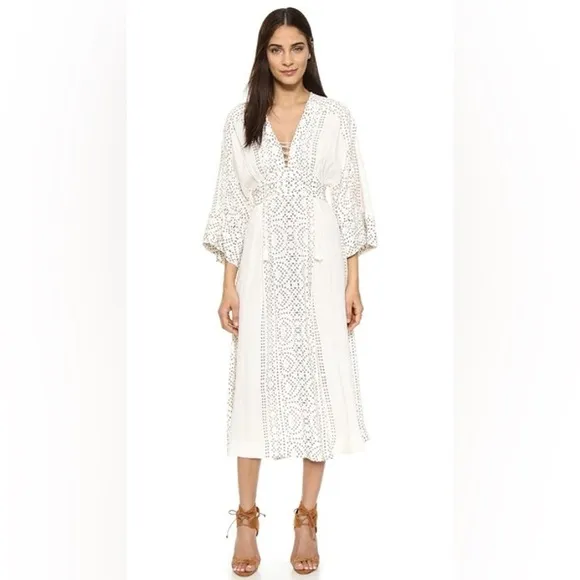 Free People Modern Kimono Bohemian Dress sz 6 Pearl Combo