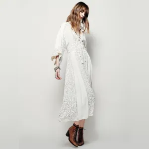 Free People Modern Kimono Bohemian Dress sz 6 Pearl Combo