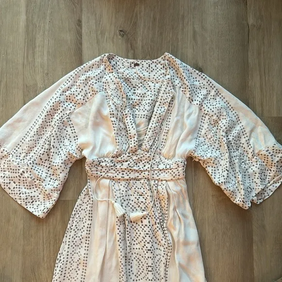 Free People Modern Kimono Bohemian Dress sz 6 Pearl Combo
