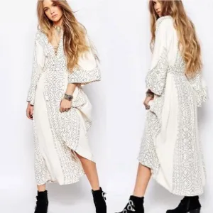 Free People Modern Kimono Maxi Dress Pearl Combo