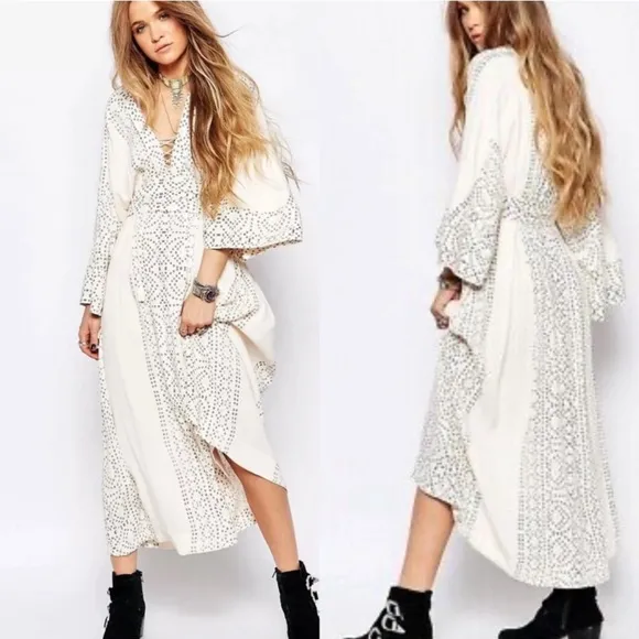 Free People Modern Kimono Maxi Dress Pearl Combo