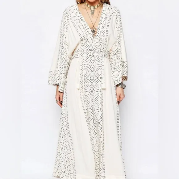 Free People Modern Kimono Maxi Dress Pearl Combo