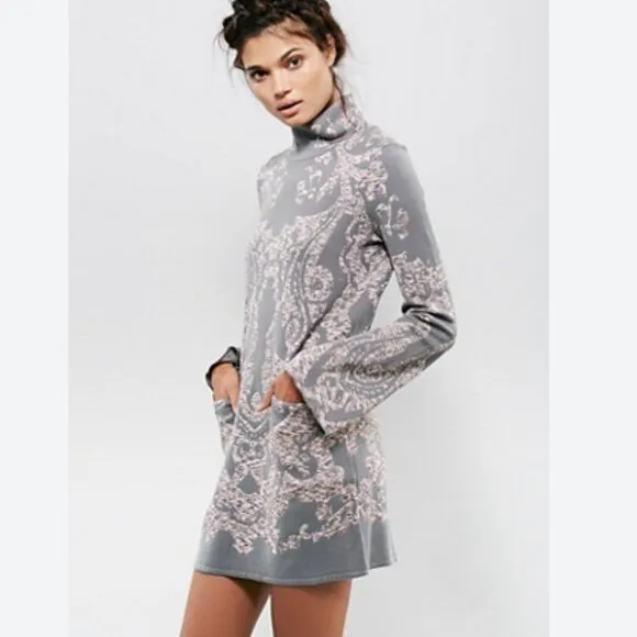 Free People Modern Love Knit Mini Dress Gray Combo Size Medium NWT