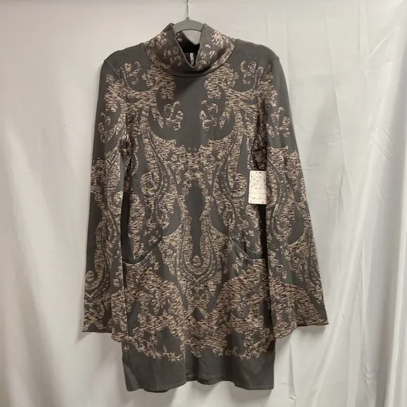 Free People Modern Love Knit Mini Dress Gray Combo Size Medium NWT